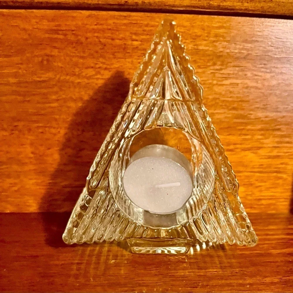 Avon VTG 1981 Glistening Tree Crystal Glass Waterfall Christmas Votive Holder
